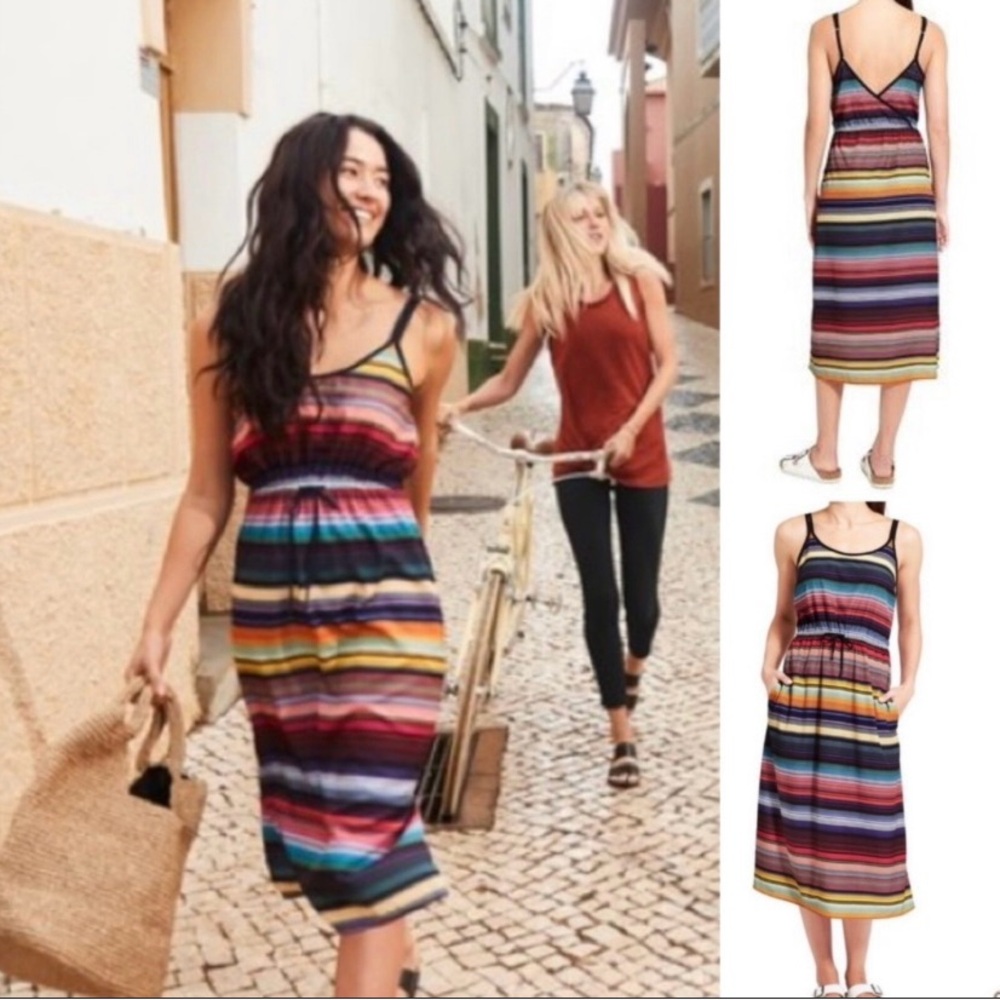 Athleta Havana Multicolor Striped maxi dress